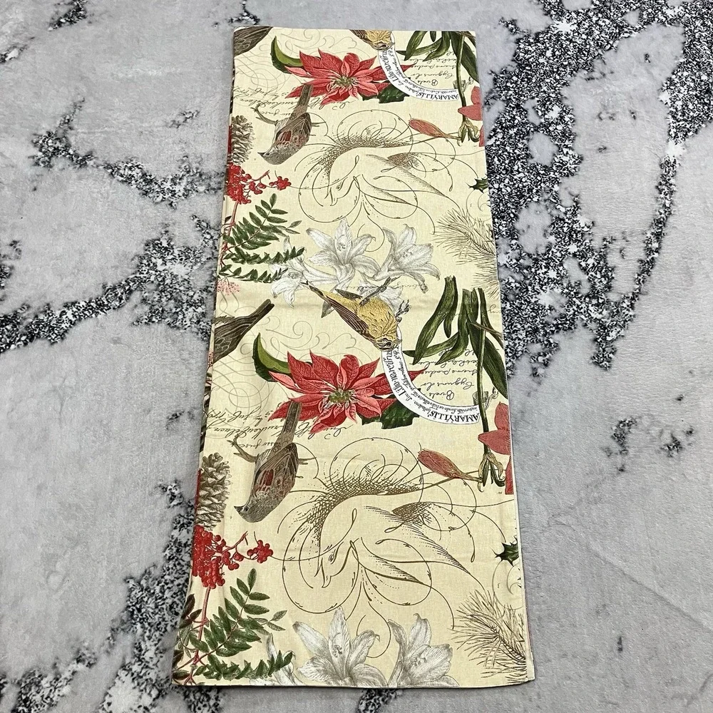 Pottery Barn Botanical Bird Table Runner Linen Blend Holiday Christmas 18X90